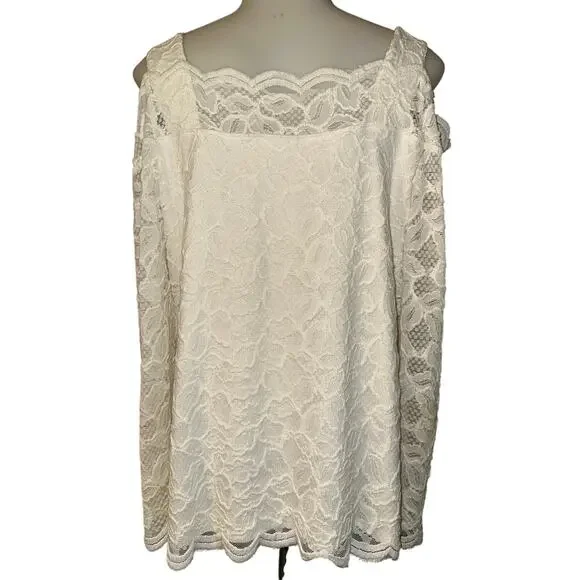 Chicos Women’s Lace Cold-Shoulder Top Size 2 US Large off White Long Sleeve Line - Picture 3 of 7